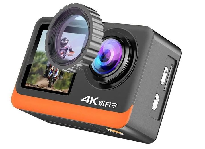 Camera action C8S 4K HD chống rung điện tử EIS 2 màn hình cảm ứng kèm túi đựng