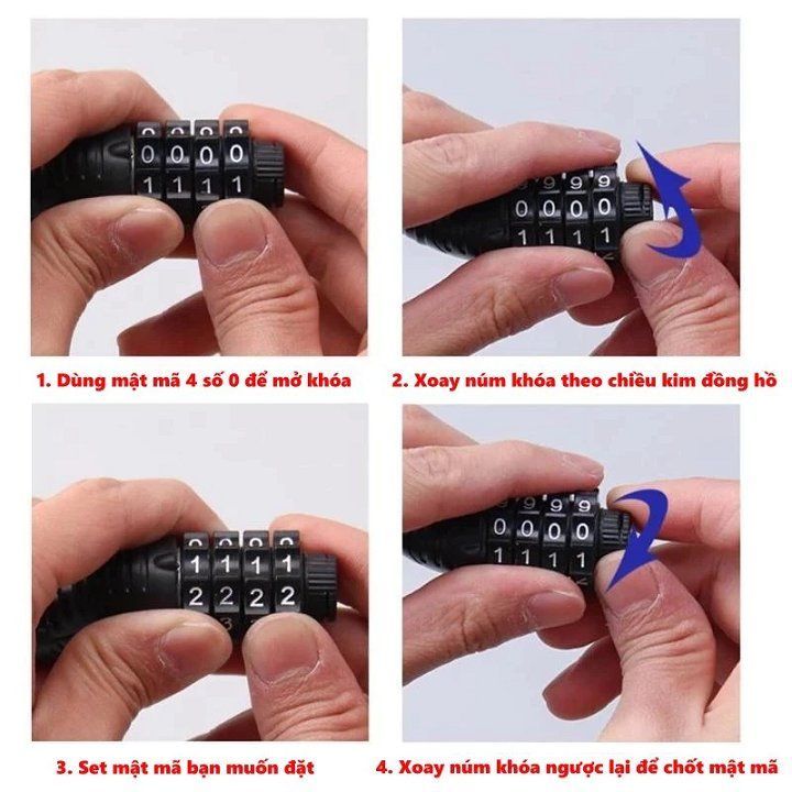 Ổ Khóa dây lõi thép dùng mật mã 4 số