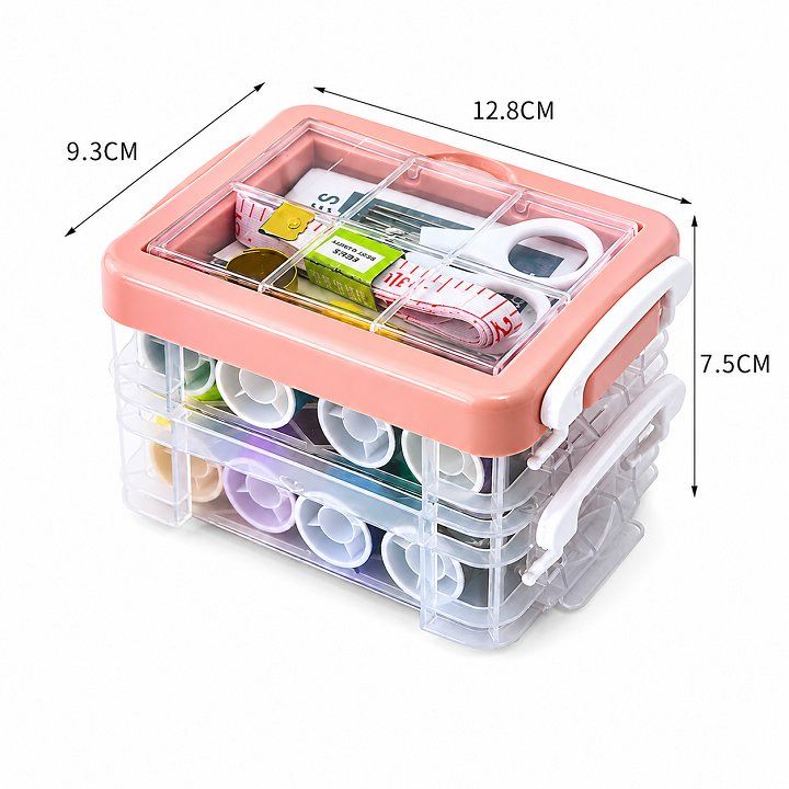 Hộp Kim Chỉ May Vá Đa Năng Lớn 2 Tầng Kèm 12 Cuộn Chỉ SP1280203