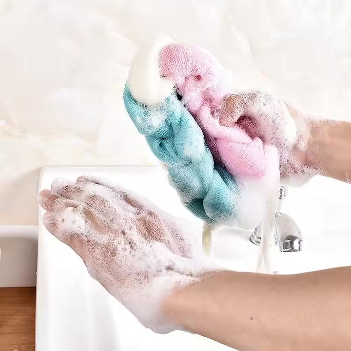 Bông tắm lưới dài kỳ lưng tạo bọt tiện dụng - Hồng Kem Xanh