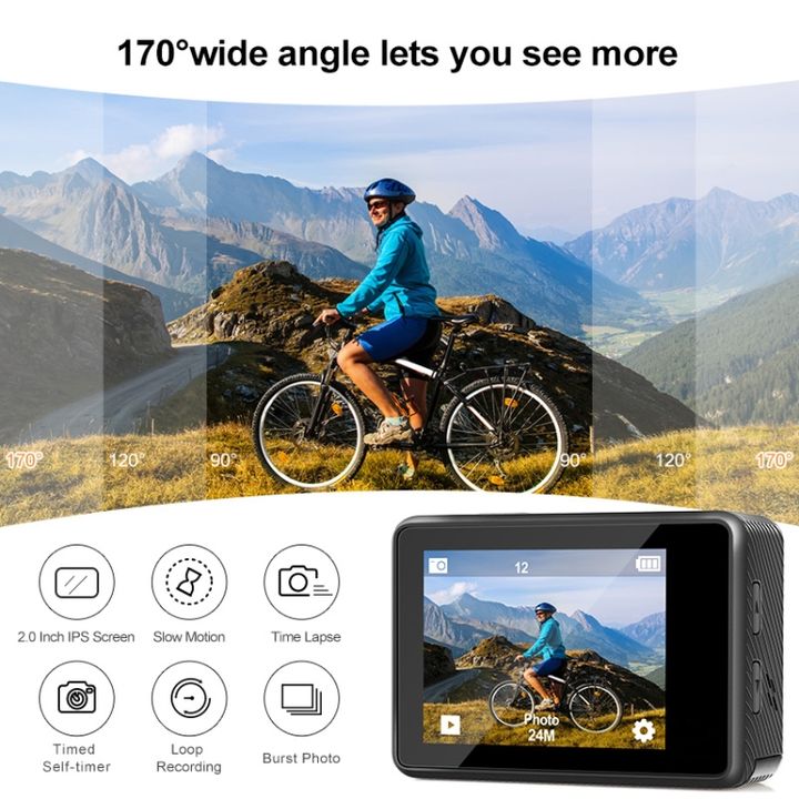 Camera hành động C1S có điều khiển từ xa Wifi 4K Ultra HD hai màn hình