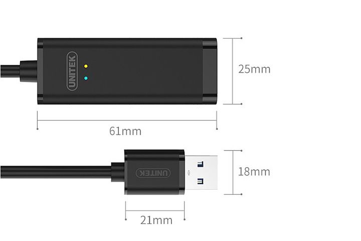 Kích thước Cable chuyển đổi USB 3.0 to LAN Unitek Y3470 chính hãng