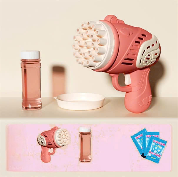 Combo đồ chơi Thổi bong bóng xà phòng kèm 10 túi nước xà phòng - Hồng