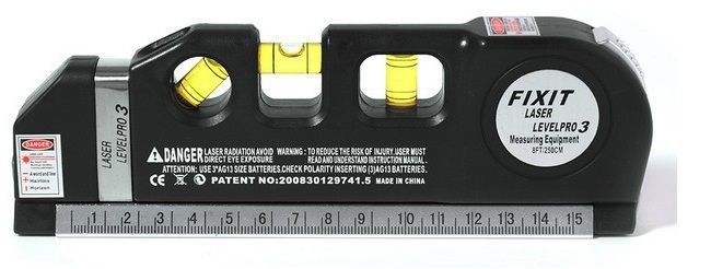 Thước đo lazer, kết hợp một thước đo băng, một bong bóng san lấp mặt bằng ba vị trí và mức laser