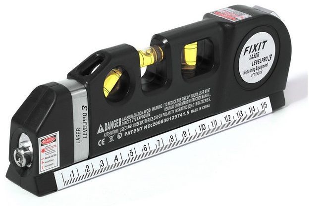 Thước đo lazer, kết hợp một thước đo băng, một bong bóng san lấp mặt bằng ba vị trí và mức laser