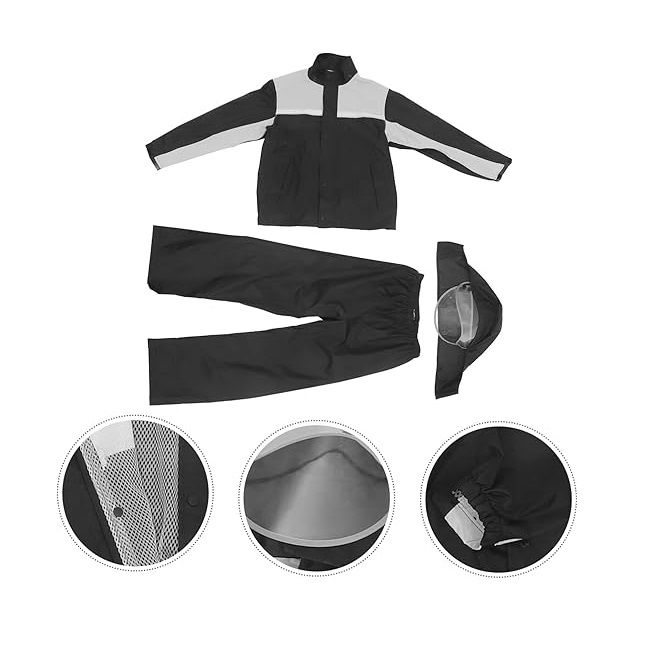 Bộ quần áo mưa Size 2XL (166-175cm) Màu Xám vải dù cao cấp chuyên đi phượt siêu thoáng khí