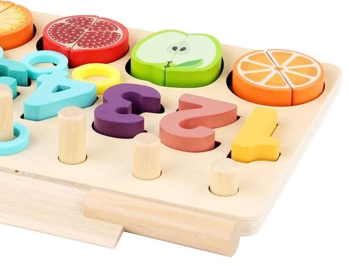 Bảng gỗ đồ chơi và học số, hình, câu cá, bắt ong phương pháp Montessori 5 trong 1