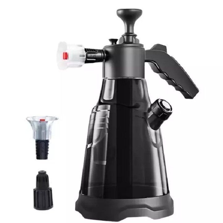 Bình Tạo Bọt Rửa Xe Cầm Tay 2L Đen Xám Kèm Cốc Đong Và Nắp Chắn Gió