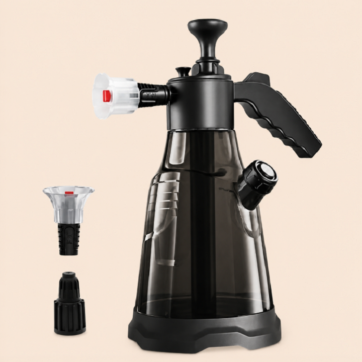 Bình Tạo Bọt Rửa Xe Cầm Tay 2L Đen Xám Kèm Cốc Đong Và Nắp Chắn Gió