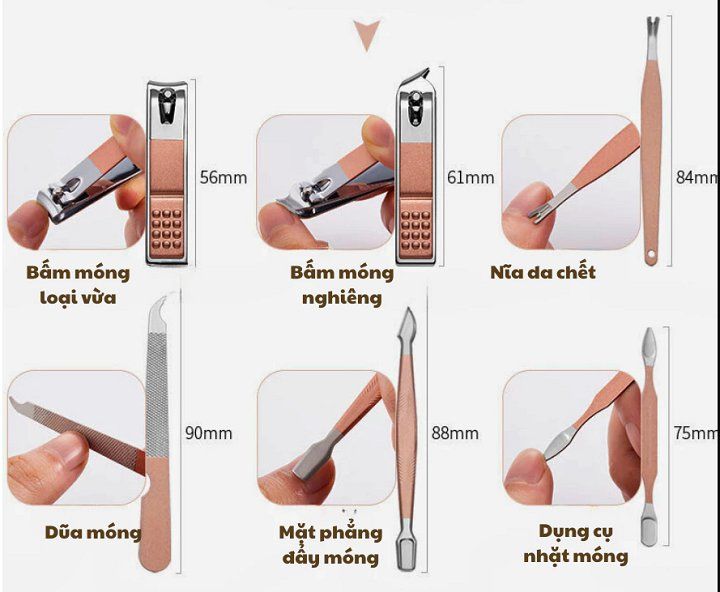 Bộ dụng cụ bấm móng, cắt tỉa móng, làm đẹp 18 chi tiết, cao cấp bằng thép không gỉ nhỏ gọn