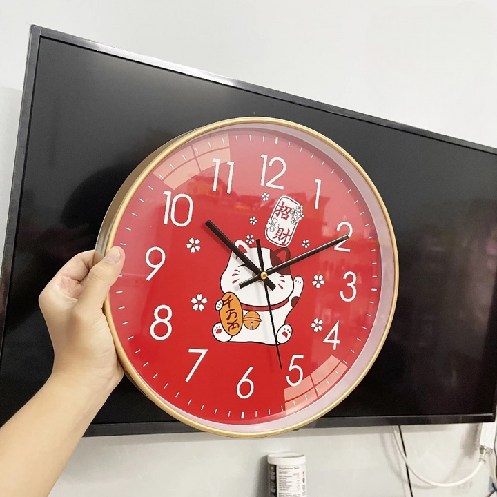 Đồng hồ treo tường hình mèo thần tài trang trí đẹp mắt