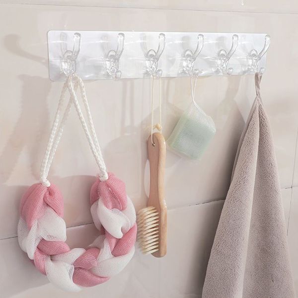 Thanh treo 6 móc dán tường đa năng cho nhà bếp và nhà tắm