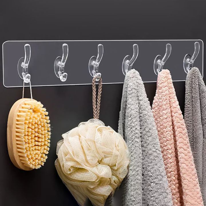 Thanh treo 6 móc dán tường đa năng cho nhà bếp và nhà tắm