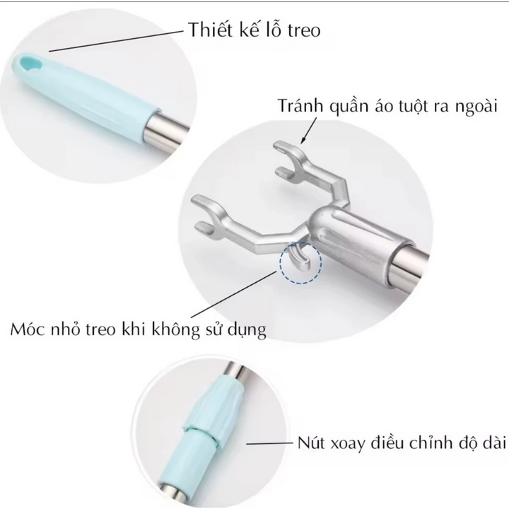 Cây móc quần áo đa năng cán dài thu gọn linh hoạt - xanh