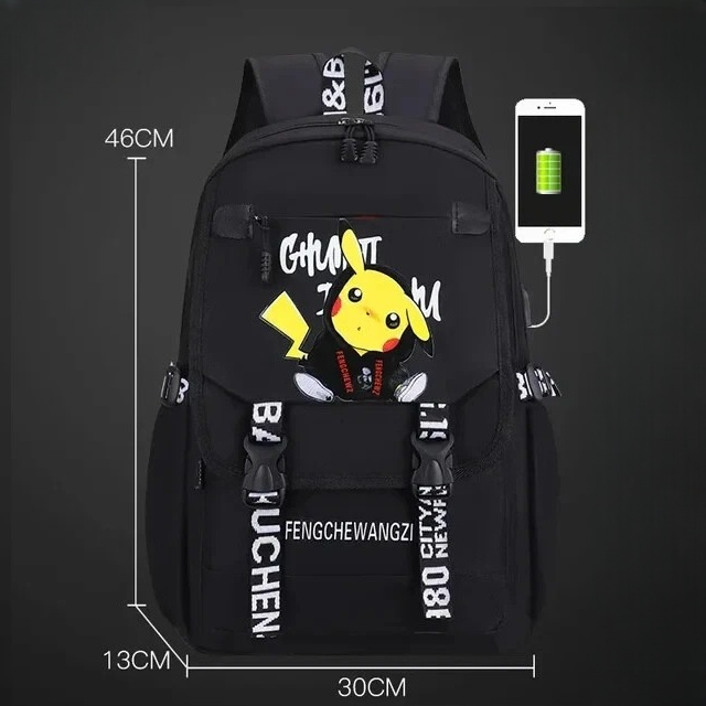 Balo đi học cho bé dễ thương hình pikachu - màu đen