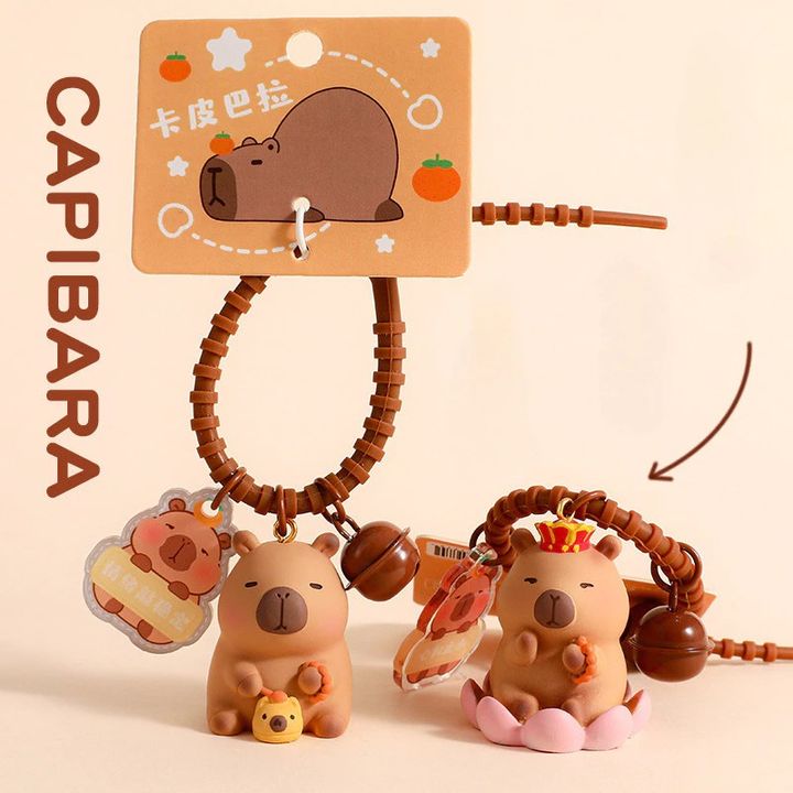 Móc khóa Silicon hình Capybara ngồi đài sen