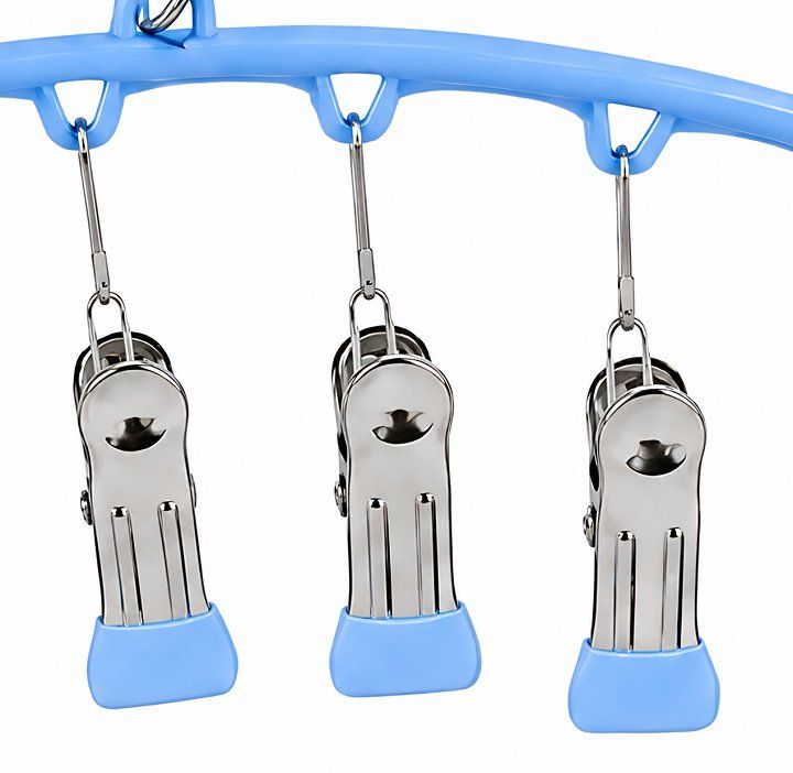 Móc treo quần áo, tất vớ 10 kẹp có khoá chống gió - chắc chắn, siêu bền - Xanh Dương
