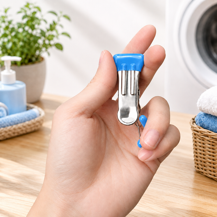 Móc treo quần áo, tất vớ 10 kẹp có khoá chống gió - chắc chắn, siêu bền - Xanh Dương