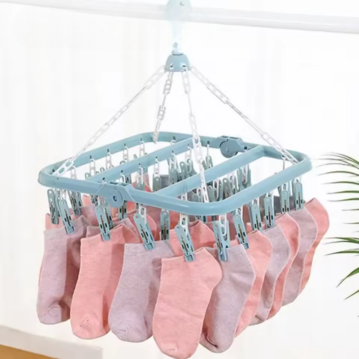 Móc phơi quần áo 32 kẹp đa năng nhựa bền – màu xanh dương