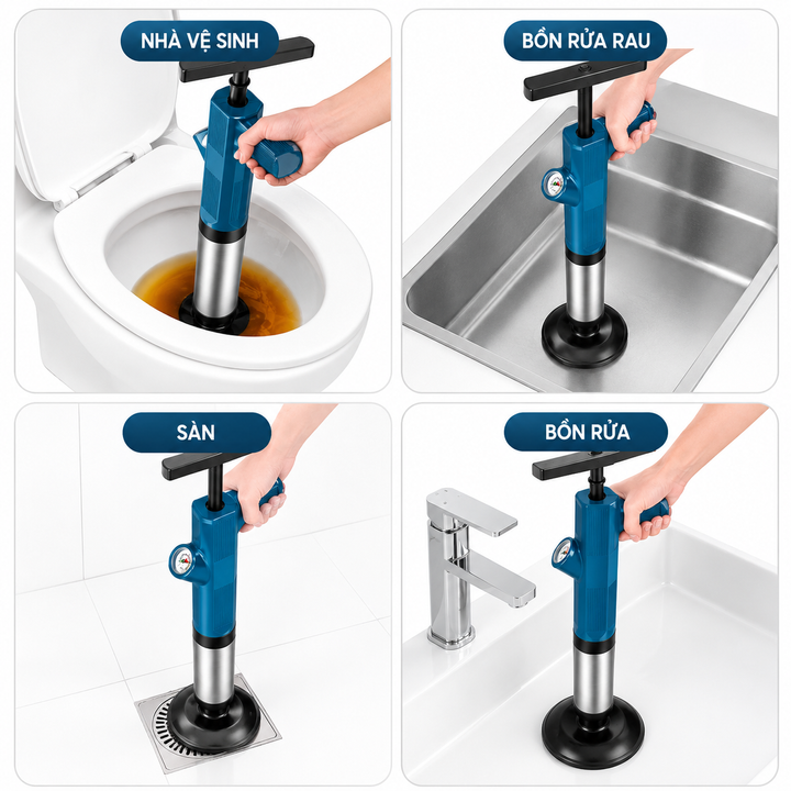 Bơm Thông Tắc Cống Áp Lực Cao Bằng Thép Không Ghỉ Nâng Cấp Đa Năng Thông Bồn Cầu, Lavabo, Chậu Rửa