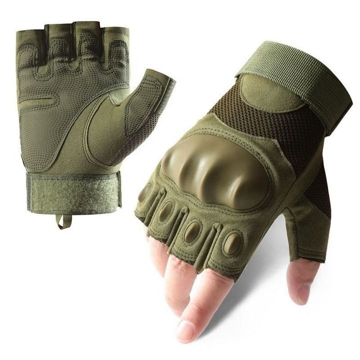 Găng tay thiết kế hở nửa ngón, có gù bảo vệ, đi xe máy chống trơn trượt size L - Xanh