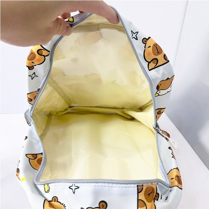 Balo Capybara màu xanh da trời kích thước 34x29x11 cm cho bé học mẫu giáo, mầm non và tiểu học