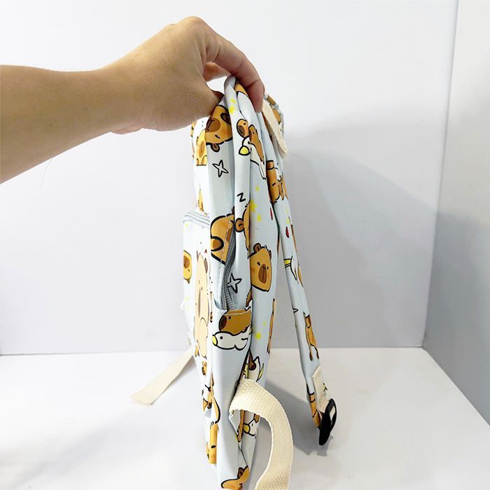 Balo Capybara màu xanh da trời kích thước 34x29x11 cm cho bé học mẫu giáo, mầm non và tiểu học