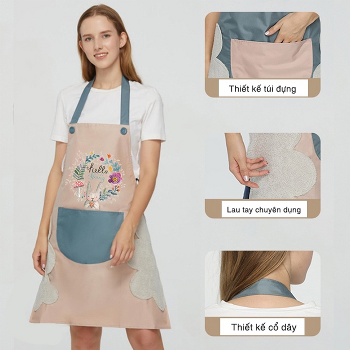 Tạp dề họa tiết hoa & thỏ tone hồng dễ thương