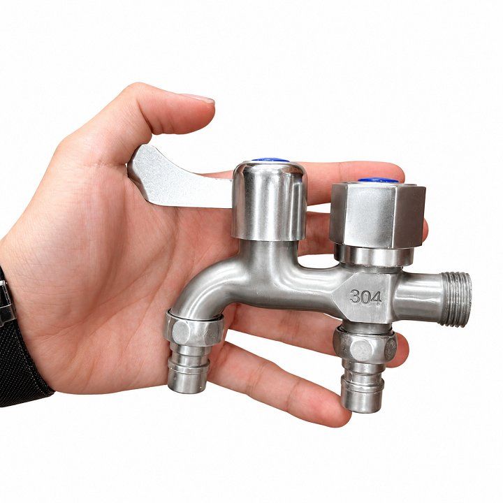 Vòi nước 2 đầu ra bằng inox, Van 2 đầu nước ra
