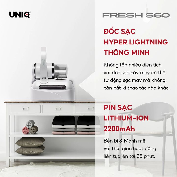 Máy hút bụi giường đệm không dây UNIQ Fresh S60