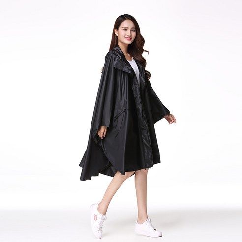 Áo mưa Poncho có dây khóa kéo chất liệu vải Taffeta polyester 210T PU siêu gọn nhẹ (màu đen)