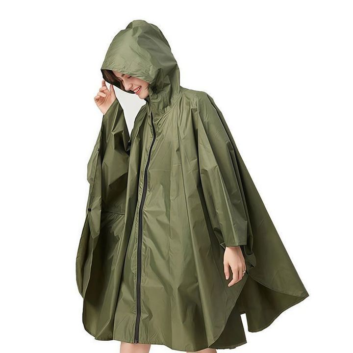 Áo mưa Poncho có dây kéo chất liệu vải Taffeta polyester 210T PU siêu gọn nhẹ