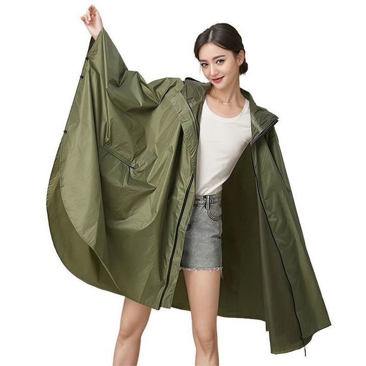 Áo mưa Poncho có dây kéo chất liệu vải Taffeta polyester 210T PU siêu gọn nhẹ