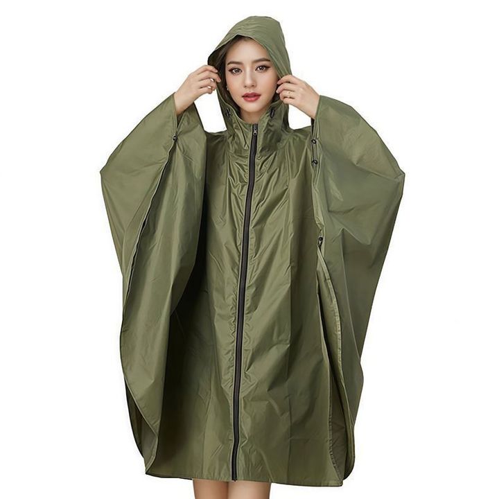 Áo mưa Poncho có dây kéo chất liệu vải Taffeta polyester 210T PU siêu gọn nhẹ