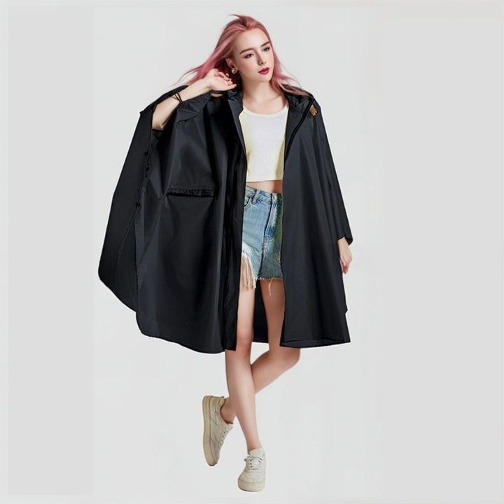 Áo mưa Poncho có dây khóa kéo chất liệu vải Taffeta polyester 210T PU siêu gọn nhẹ (màu đen)