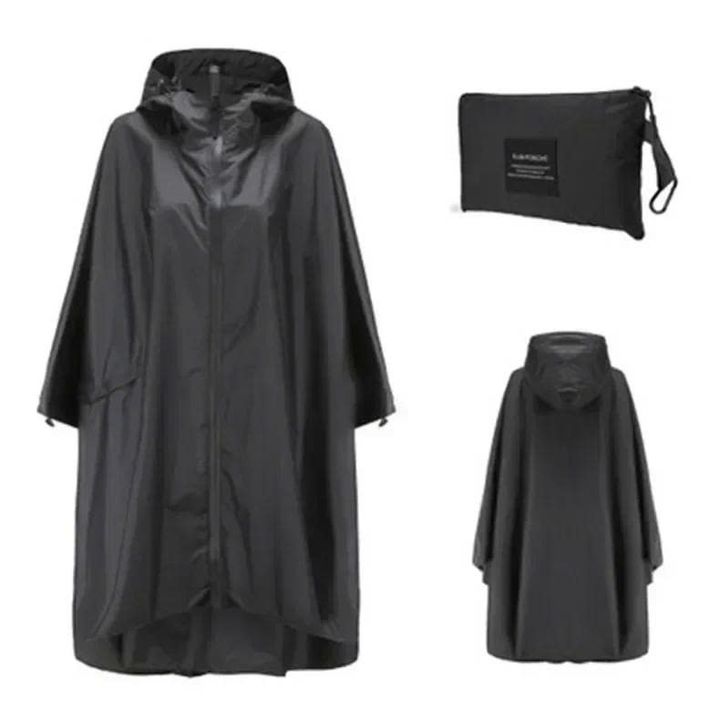 Áo mưa Poncho có dây khóa kéo chất liệu vải Taffeta polyester 210T PU siêu gọn nhẹ (màu đen)