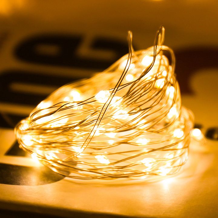 Dây đèn LED đồng 10 mét, 100 bóng ánh sáng trắng ấm, hiệu ứng nhấp nháy