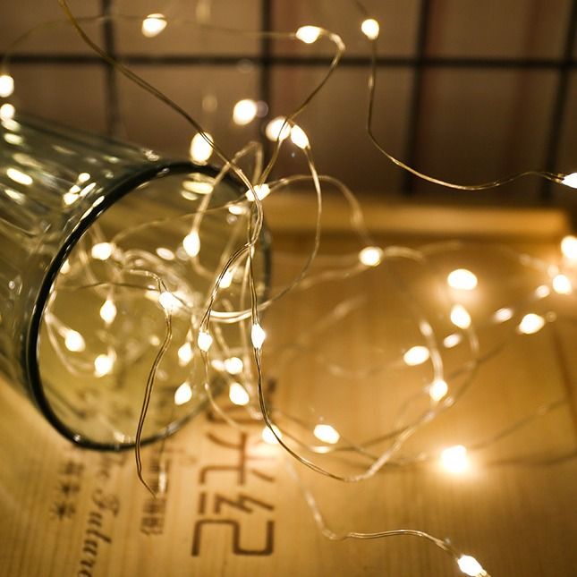 Dây đèn LED đồng 10 mét, 100 bóng ánh sáng trắng ấm, hiệu ứng nhấp nháy