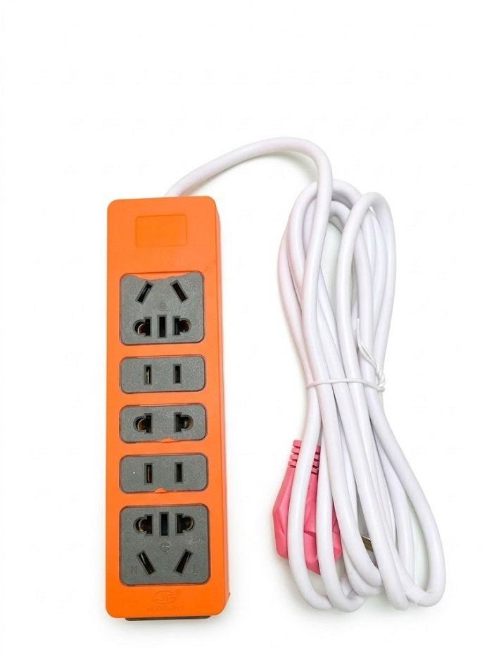 Ổ cắm điện màu cam KD8 ( 6 ổ cắm - dây trắng 2 chấu) dây dài 2,65m