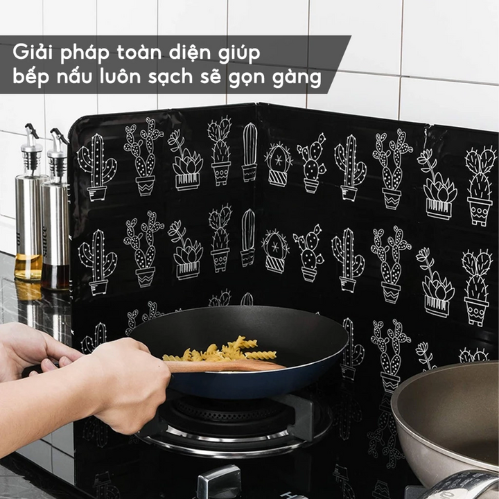 Tấm chắn bếp chống bắn dầu mỡ họa tiết đẹp chịu nhiệt - đen