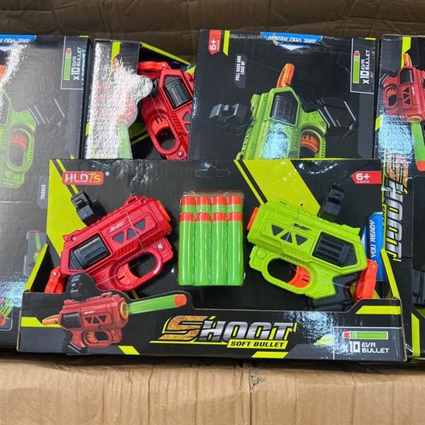Bộ 2 đồ chơi súng xanh đỏ mini bắn đạn xốp mềm