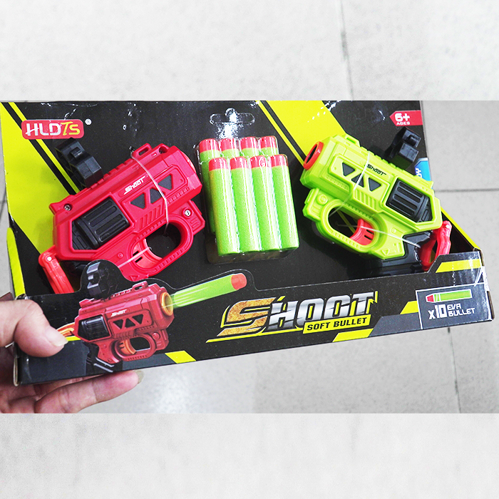 Bộ 2 đồ chơi súng xanh đỏ mini bắn đạn xốp mềm