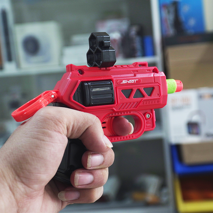 Bộ 2 đồ chơi súng xanh đỏ mini bắn đạn xốp mềm
