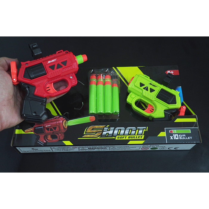 Bộ 2 đồ chơi súng xanh đỏ mini bắn đạn xốp mềm