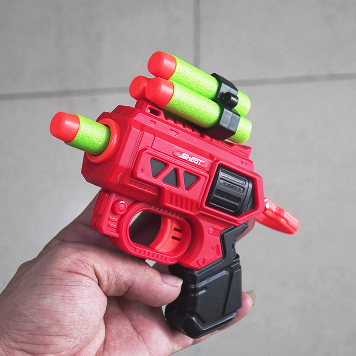 Bộ 2 đồ chơi súng xanh đỏ mini bắn đạn xốp mềm