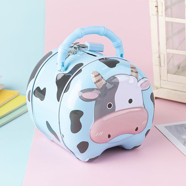 Két sắt mini hình con bò sữa dễ thương cho bé - Màu xanh dương