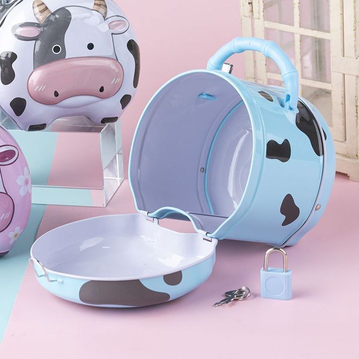 Két sắt mini hình con bò sữa dễ thương cho bé - Màu xanh dương