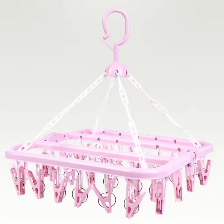 Móc phơi quần áo 32 kẹp đa năng nhựa bền – màu hồng