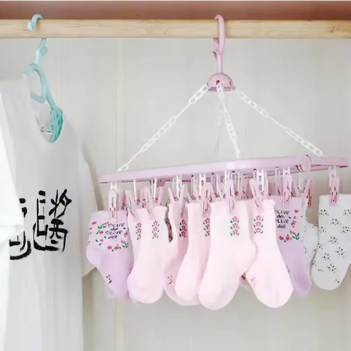 Móc phơi quần áo 32 kẹp đa năng nhựa bền – màu hồng
