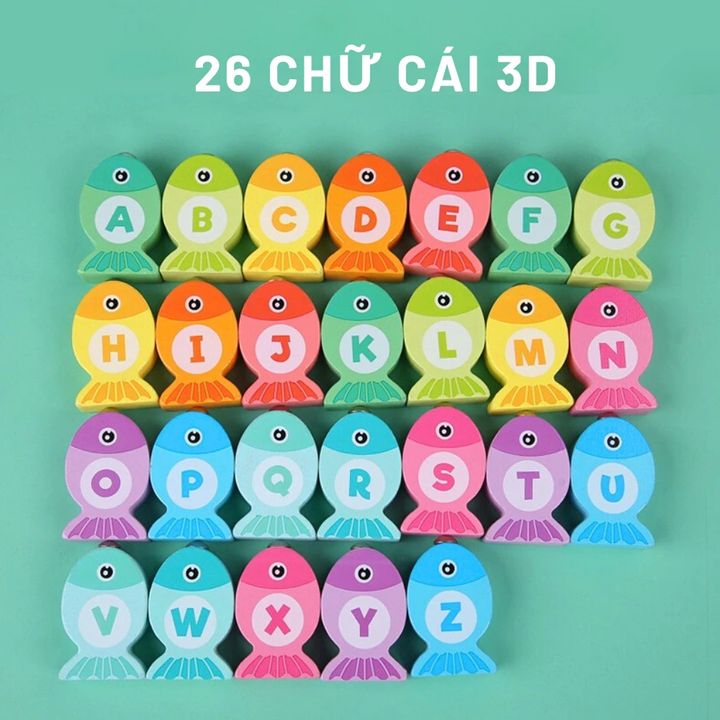 Bảng câu cá 3D bằng gỗ với 26 chữ cái tiếng Anh giúp bé nhận biết mặt chữ, phát triển trí tuệ